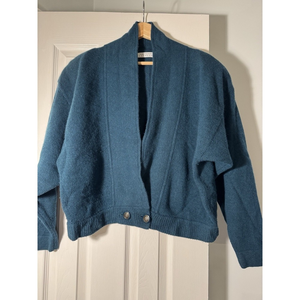 Express Vintage Sweater Cardigan Sz M Lambswool Angora Puff sleeve Blazer